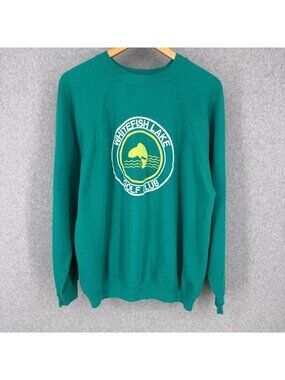 Vintage Whitefish Lake Golf Club Crewneck Sweatshirt Size XL Teal Fish Montana